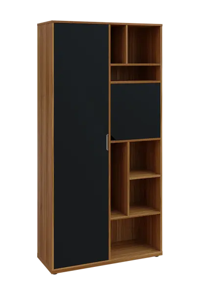 KSR6-83 L skříň šatní, 1x výsuvné ramínko, dvířka, niky, 2053x1022x400 mm, provedení levé, ořech světlý/černá